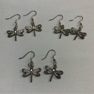 3 Pair Handmade 925 Sterling Hooks Dragonfly Earrings
